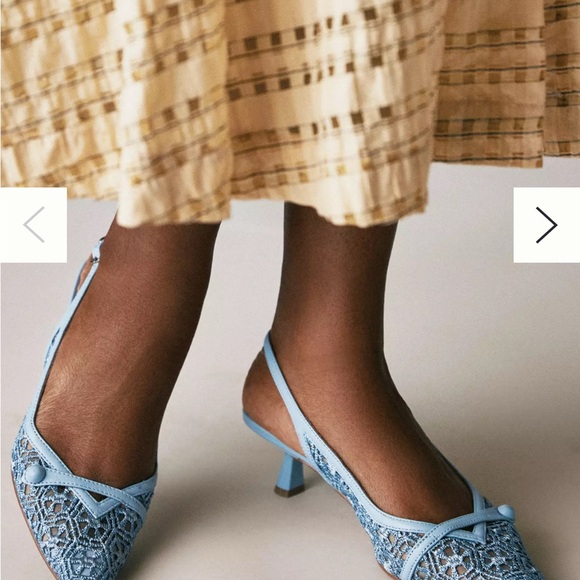 Bibi Lou Blue Lace Slingback Kitten Heels - Picture 5 of 11